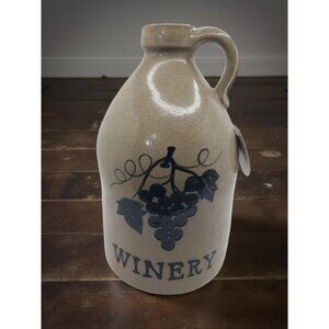 vintage island imports pottery ceramic glazed jug grape vine and winery.